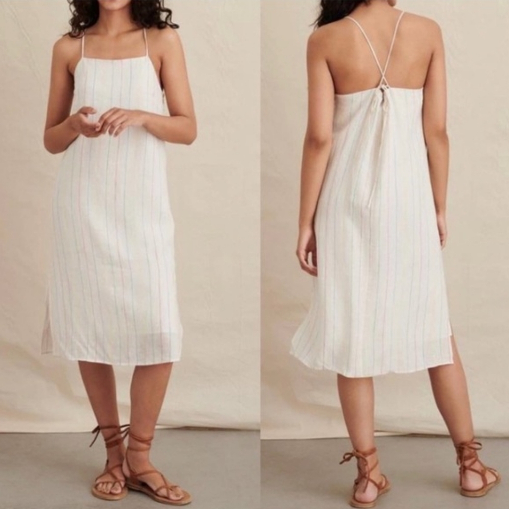 Alex Mill Rose Striped Midi White Linen Dress Extra Small XS Layered Spring